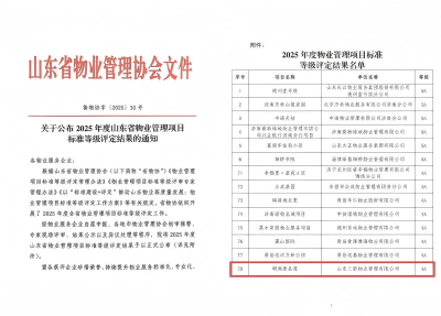 喜报！EVO真人物业公司荣获2025年度山东省物业管理项目标准等级评定佳绩